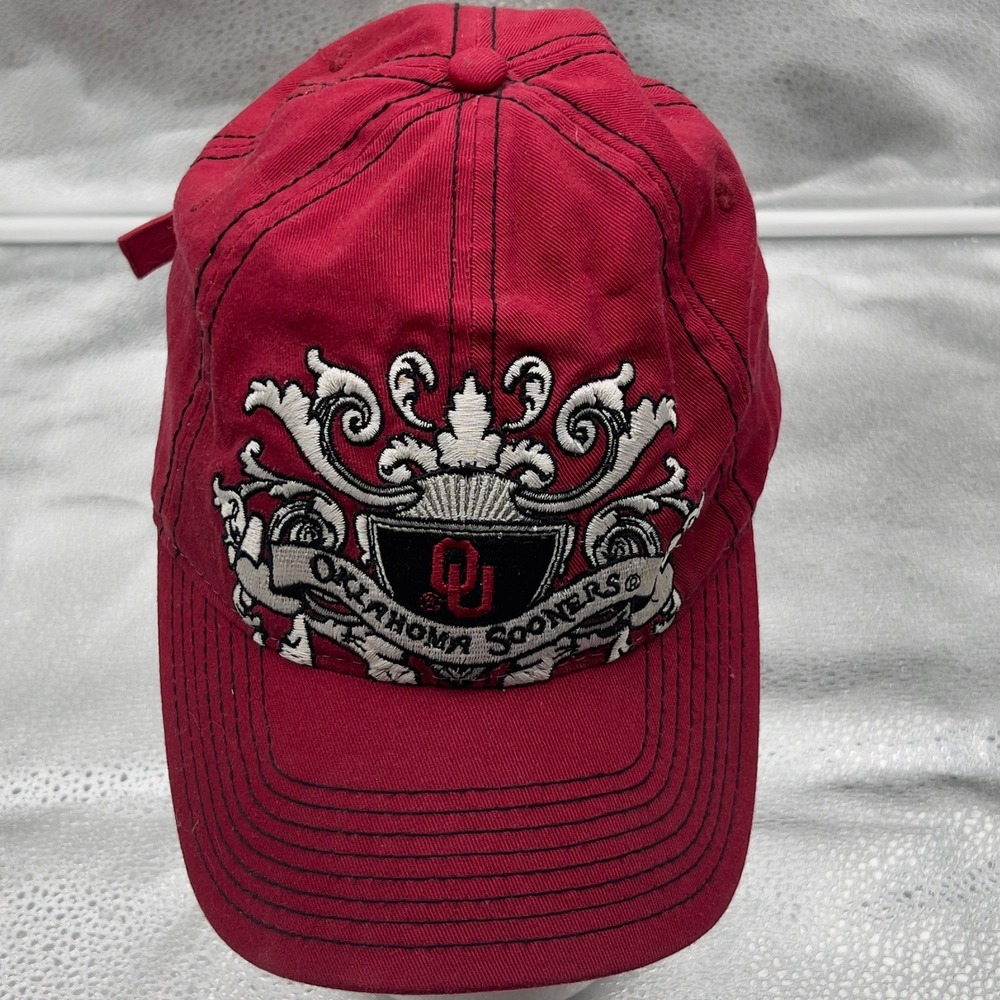 NCAA Oklahoma Sooners Hat Crimson Red Embroidered Crest Adjustable Cap